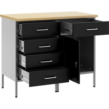 vidaXL Set mit 2 Arbeitsschränken aus schwarzem Stahl, mittelhoch, mit verstellbaren Füßen
