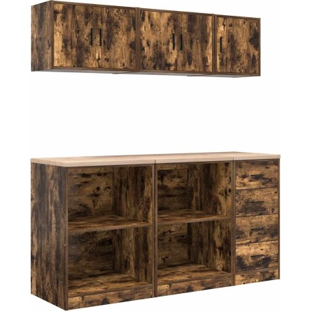 Garagenschränke, 6 Stück, geräucherte Eiche, Leimholz