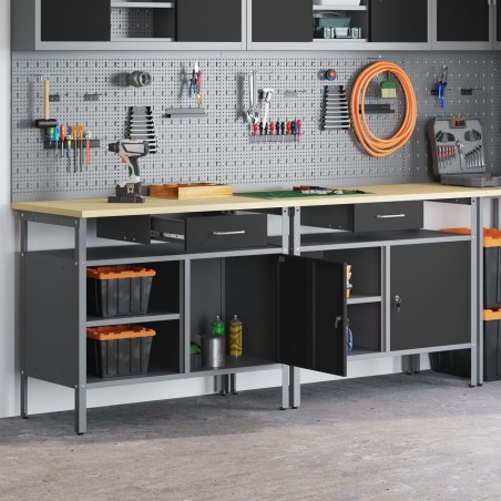 vidaXL 2er-Set, schwarz und grauer Stahl, rechteckige Werkbank