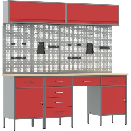 vidaXL Arbeitsschrankset mit Lochwand, 7-teilig, rot, MDF und Metall