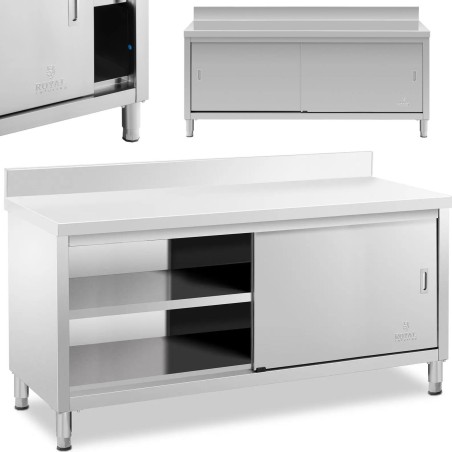 Royal Catering Wand-Arbeitstisch mit Unterschrank und Schiebetür 180 x 60 cm Wand-Arbeitstisch mit Unterschrank und