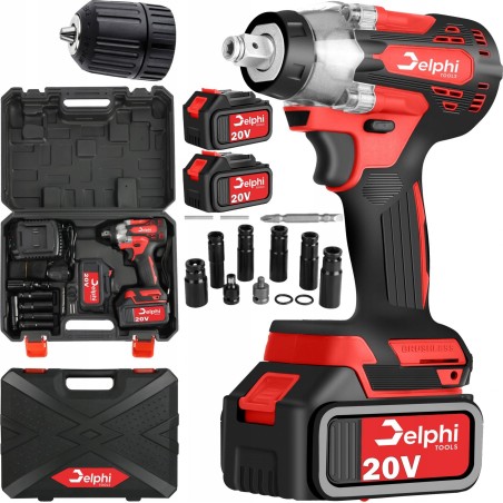 Delphi Schlagschrauber Akku-Schlagschrauber für Räder 20 V, 1/2", 2 Akkus