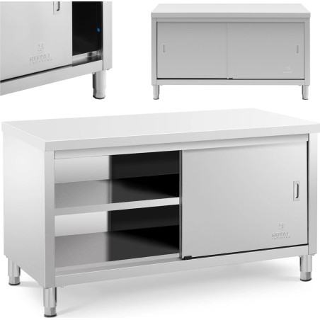 Royal Catering Arbeitstisch mit zentraler Arbeitsplatte und Schrank mit Schiebetüren, 150 x 70 x 85 cm