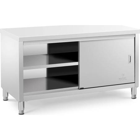 Royal Catering Arbeitstisch mit zentraler Arbeitsplatte und Schrank mit Schiebetüren, 150 x 70 x 85 cm
