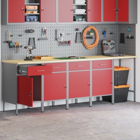 vidaXL Set mit 5 Stühlen, rot, Stahl, groß, höhenverstellbar