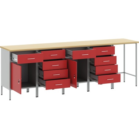 vidaXL Set mit 5 großen rechteckigen Arbeitsschränken aus rotem Stahl