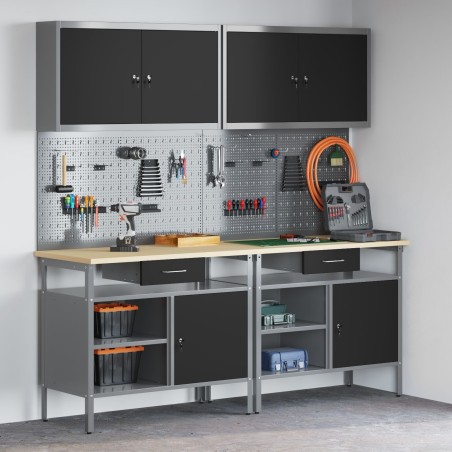 vidaXL Set mit 6 großen Regalböden in Stahlgrau – Wandregal für Werkzeuge