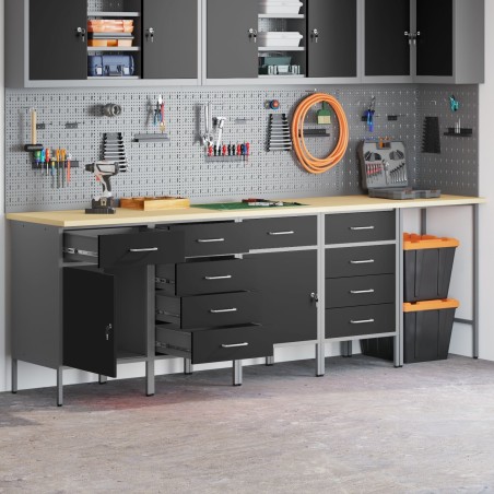 vidaXL Set mit 5 großen, höhenverstellbaren Arbeitsschränken aus schwarzem Stahl