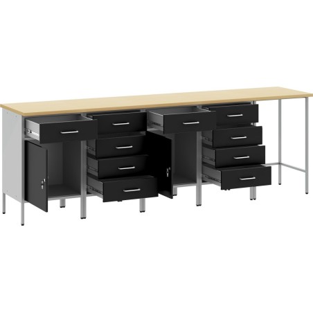 vidaXL Set mit 5 großen, höhenverstellbaren Arbeitsschränken aus schwarzem Stahl