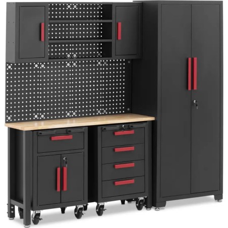 MSW Werkstattmöbel-Set: Schrank, 2 Rollschränke, Lochwand