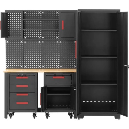 MSW Werkstattmöbel-Set: Schrank, 2 Rollschränke, Lochwand