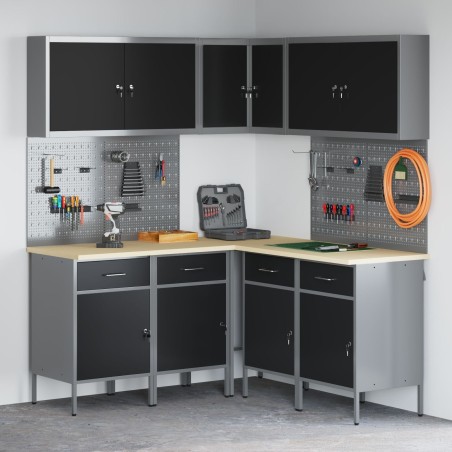 vidaXL Set 11, schwarzer Stahl, Holzwerkstoff, groß