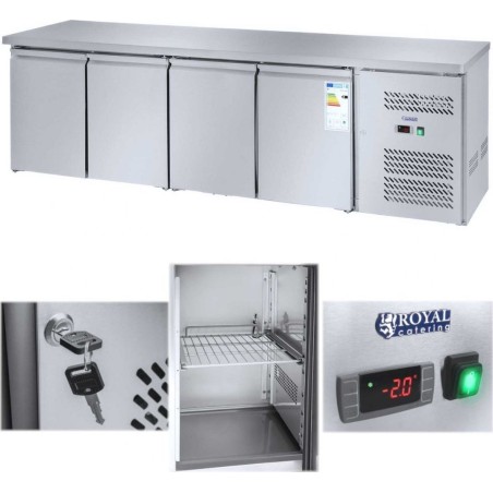 Royal Catering 4-türiger Kühltisch mit Arbeitsplatte aus Edelstahl, -2 bis 8 °C, 450 l