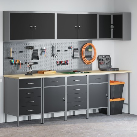 vidaXL Set mit 11 Stück, schwarz, Stahl, mittelgroß, verstellbare Füße