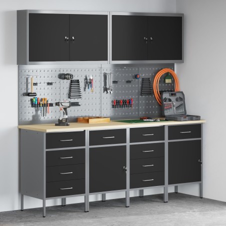 vidaXL Set, 8 Stück, schwarzer Stahl, 25 mm Verbundholz, groß