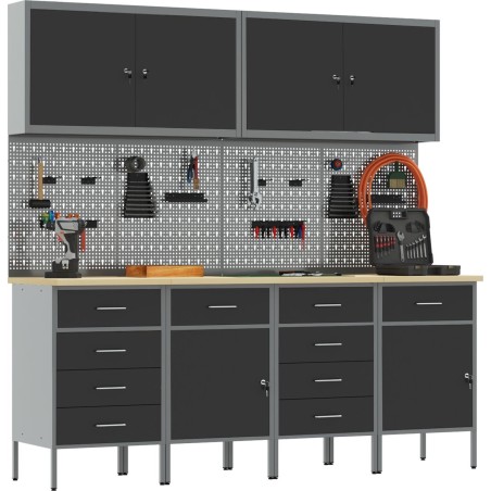 vidaXL Set, 8 Stück, schwarzer Stahl, 25 mm Verbundholz, groß