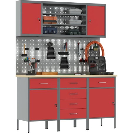 vidaXL Set mit 5 Stühlen, rot, Stahl, Standard, höhenverstellbar