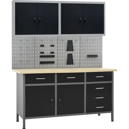 vidaXL Arbeitstisch mit 4 Wandpaneelen und 2 Schränken