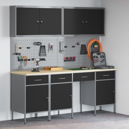 vidaXL 10-teiliges Set Werkbank aus schwarzem Stahl