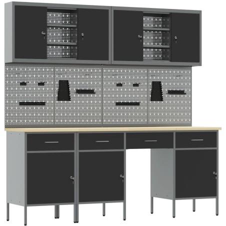 vidaXL Arbeitstisch-Set, 10-teilig, schwarzer Stahl