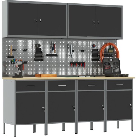 vidaXL 8-teiliges Set, schwarz, Stahl, höhenverstellbar
