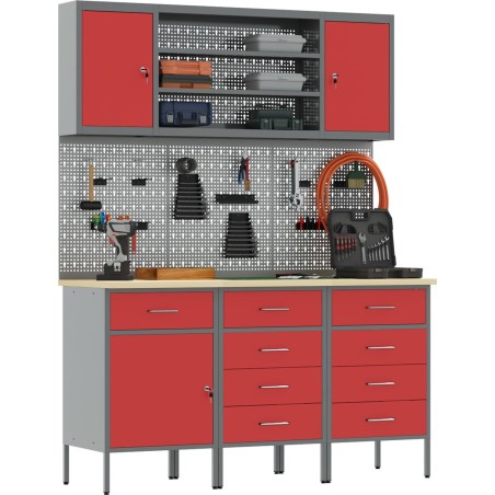 vidaXL Set mit 5 roten Stahlbeinen, mittelhoch, höhenverstellbar