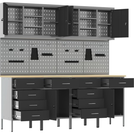 vidaXL Set, 8 Stück, schwarz, stahlgrau, 25 mm Holzwerkstoff