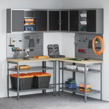 vidaXL Set mit 9 mittelgroßen, verstellbaren Werkbänken in Stahlgrau