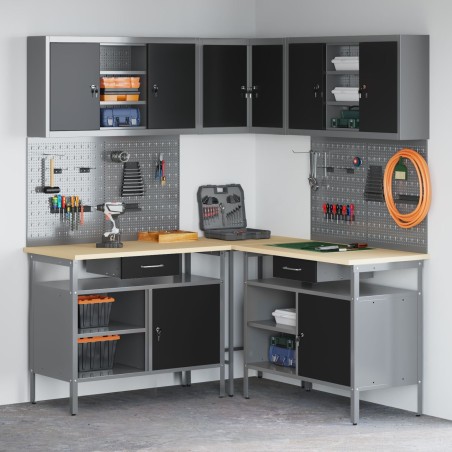 vidaXL Set mit 9 grauen, standardmäßigen, höhenverstellbaren Ecktischen