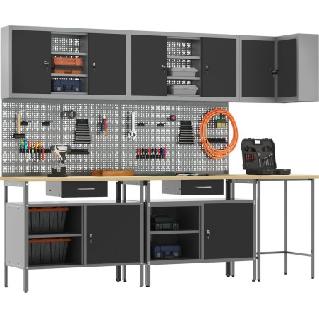 vidaXL Set mit 9 grauen, standardmäßigen, höhenverstellbaren Ecktischen
