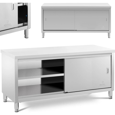 Royal Catering Arbeitstisch mit zentraler Arbeitsplatte und Schrank mit Schiebetüren, 180 x 70 x 85 cm