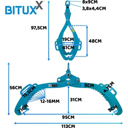 Bituxx Holzgreifer 720 mm, 1500 kg, Bituxx mit Selbstspannvorrichtung, robust