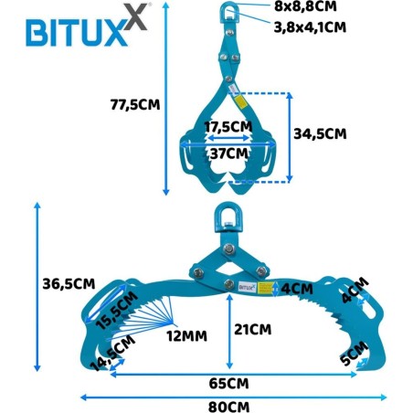 Bituxx Holzgreifer 520 mm, 800 kg, selbstspannende Zange für Baumstämme von Bituxx