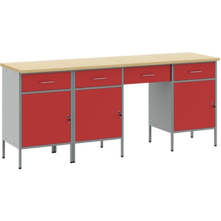vidaXL 4-teiliges Set aus Arbeitsschränken und Tisch, rot, Holzwerkstoff und Stahl