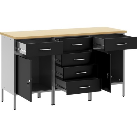 vidaXL Set mit 3 Stühlen, schwarz, Stahl, mittelgroß, höhenverstellbar