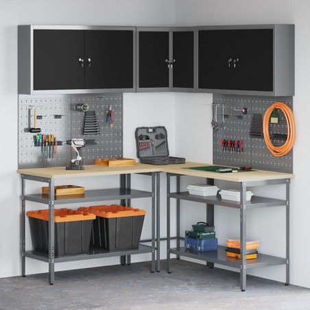 vidaXL Set mit 9 Stühlen, Stahlgrau, groß, höhenverstellbar