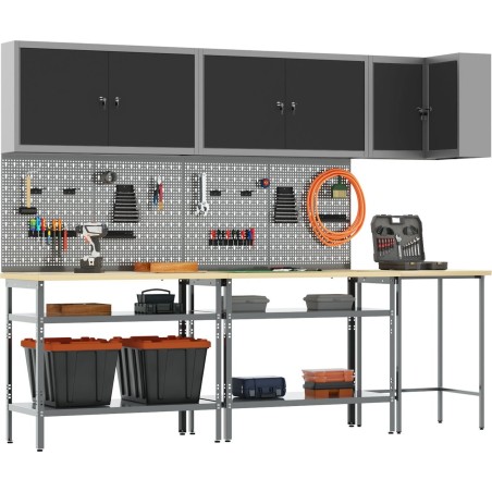 vidaXL Set mit 9 Stühlen, Stahlgrau, groß, höhenverstellbar