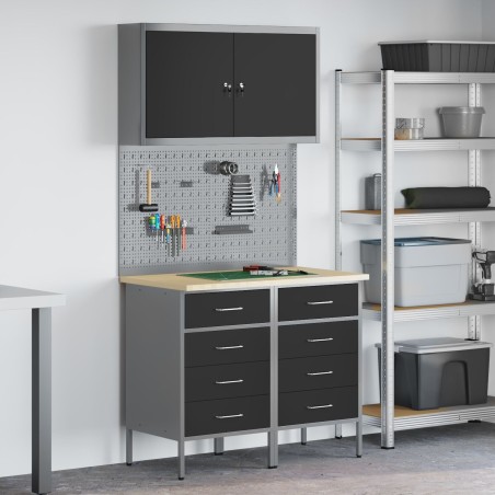 vidaXL Arbeitsschrankset, 4-teilig, schwarz, Stahl, groß