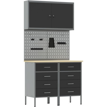 vidaXL Arbeitsschrankset, 4-teilig, schwarz, Stahl, groß