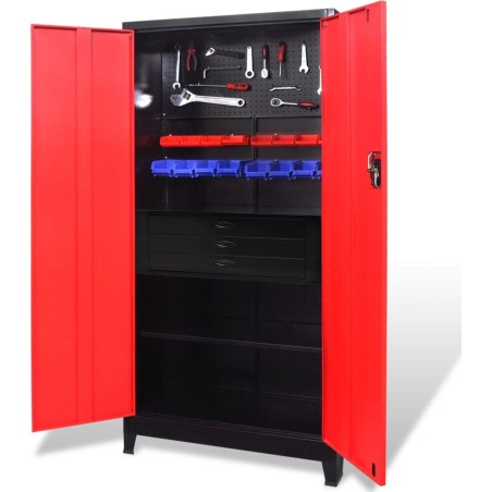 vidaXL Werkzeugschrank, Stahl, 90 x 40 x 180 cm, schwarz-rot