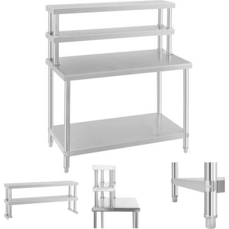 Royal Catering Edelstahl-Gastronomie-Arbeitstisch mit Aufsatz, 120 x 60 cm