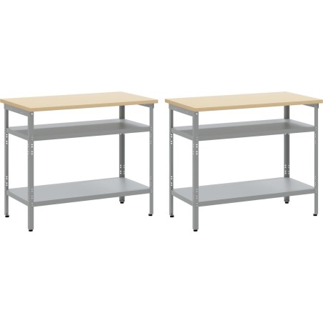 vidaXL   2er-Set, Stahlgrau, Holz, mittel  Verstellbare Einlegeböden