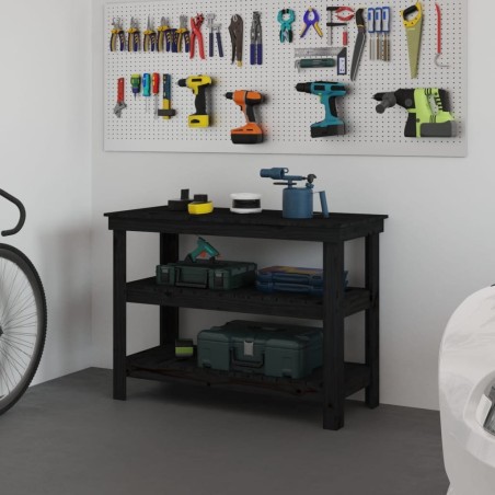 vidaXL vidaXL Arbeitstisch, schwarz, 110,5 x 50 x 80 cm, massives Kiefernholz