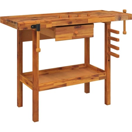 vidaXL vidaXL Arbeitstisch mit Schublade und Schraubzwingen, 124 x 52 x 83 cm, Akazienholz