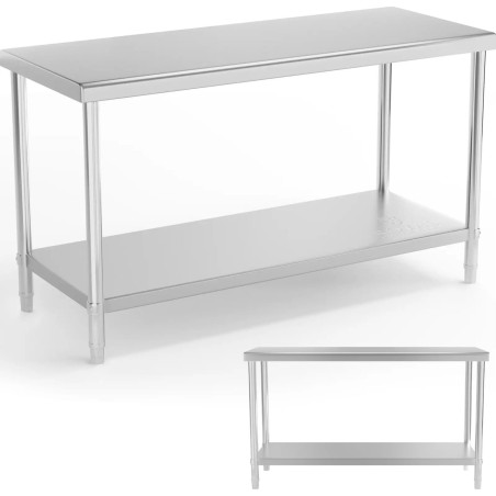Royal Catering Arbeitsplatte aus Stahl mit Ablage, 150 x 60 cm, bis 230 kg
