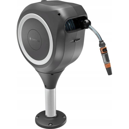 Gardena GARDENA RollUp M Terrassenschlauchbox, 20 Meter, Schlauchaufroller (grau/weiß, inkl. Reinigungsspritze)