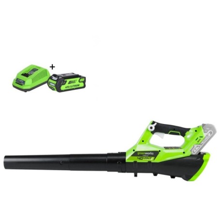 40 V Laubbläser Basic Greenworks G40ABII, Set mit Ladegerät und 2-Ah-Akku