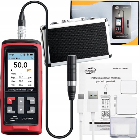 LACKDICKENMESSGERÄT FÜR STAHL UND ALUMINIUM – KABELGEFÜHRTE SONDE MIT LCD-DISPLAY UND USB-C-ANSCHLUSS