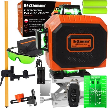 Heckermann Laser-Wasserwaage-Set Heckermann 16 Linien 4DH NEU + 4 m Messstab + Schutzbrille + Zielscheibe