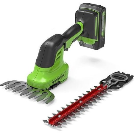 Greenworks 24 V Gras- und Heckenschere, Set mit Ladegerät + 2-Ah-Akku (G24SHTK2)